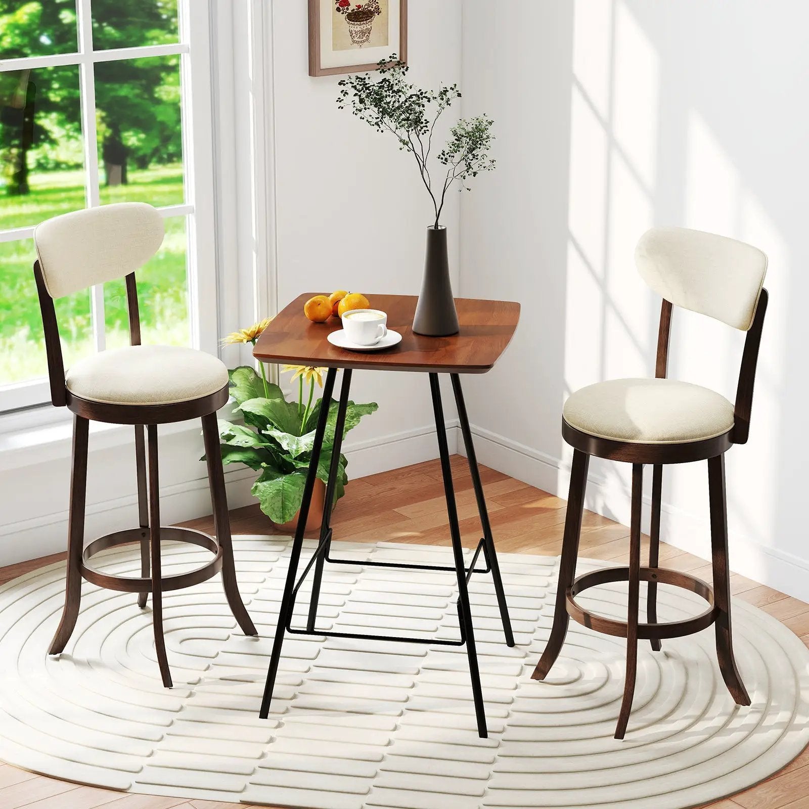 30.5 Inch Bar Height Chairs Set of 2 Swivel High Barstool with Padded Seat and Backrest-Brown by DirectDeals