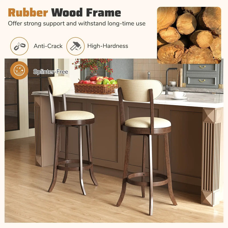 30.5 Inch Bar Height Chairs Set of 2 Swivel High Barstool with Padded Seat and Backrest-Brown by DirectDeals
