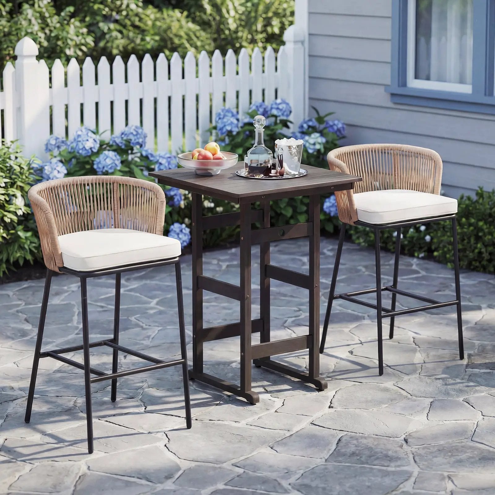 Bar Height Woven Rope Patio Chairs Set of 2-White by DirectDeals