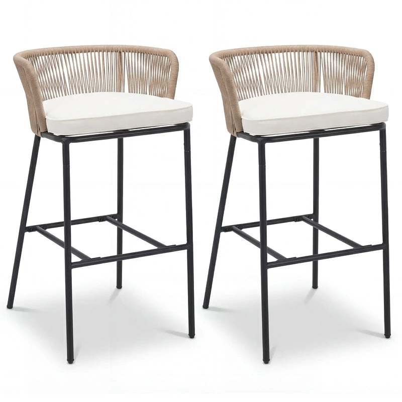 Bar Height Woven Rope Patio Chairs Set of 2-White by DirectDeals