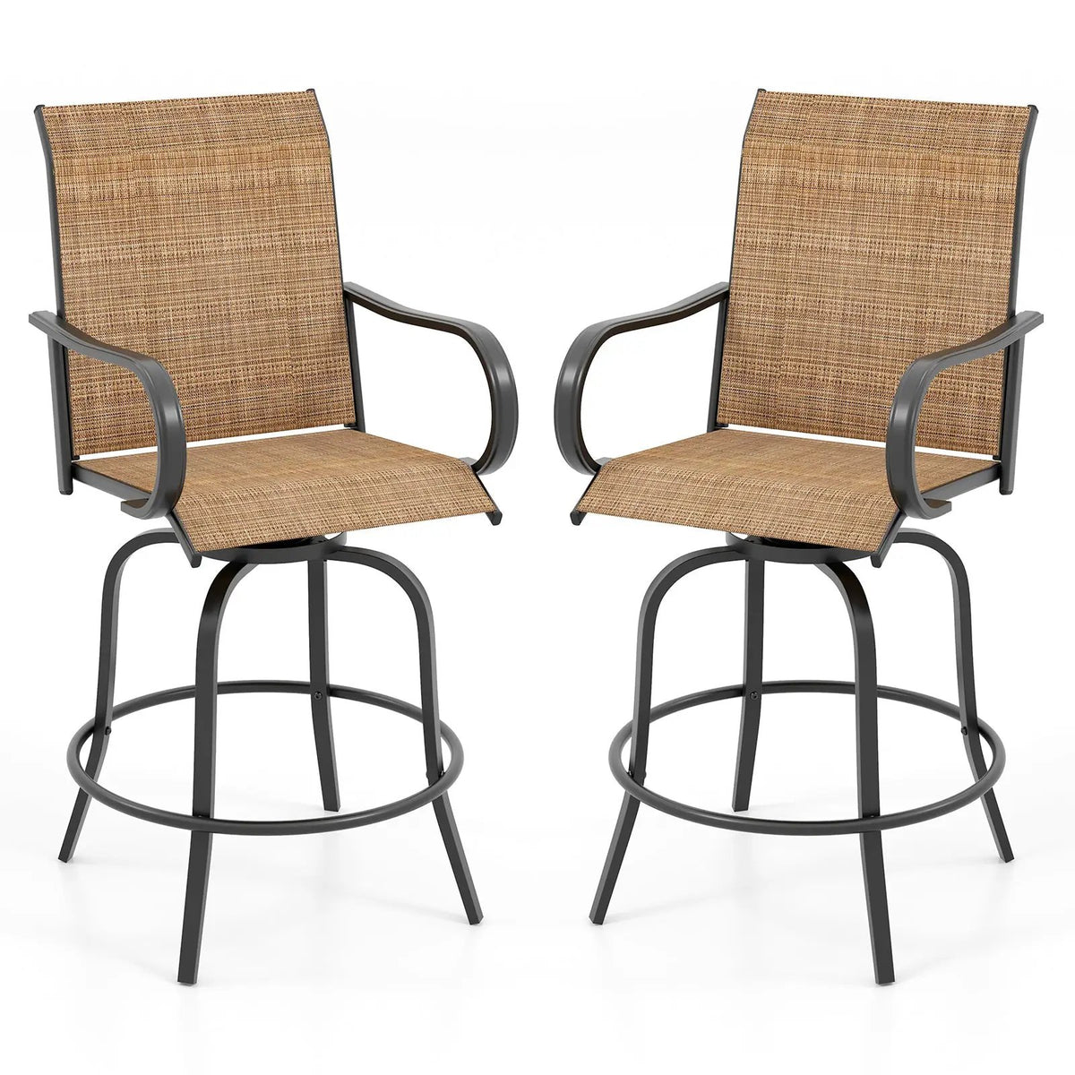2 Pieces 360 Rotating Bar Stool Set with Armrests for Patio by DirectDeals