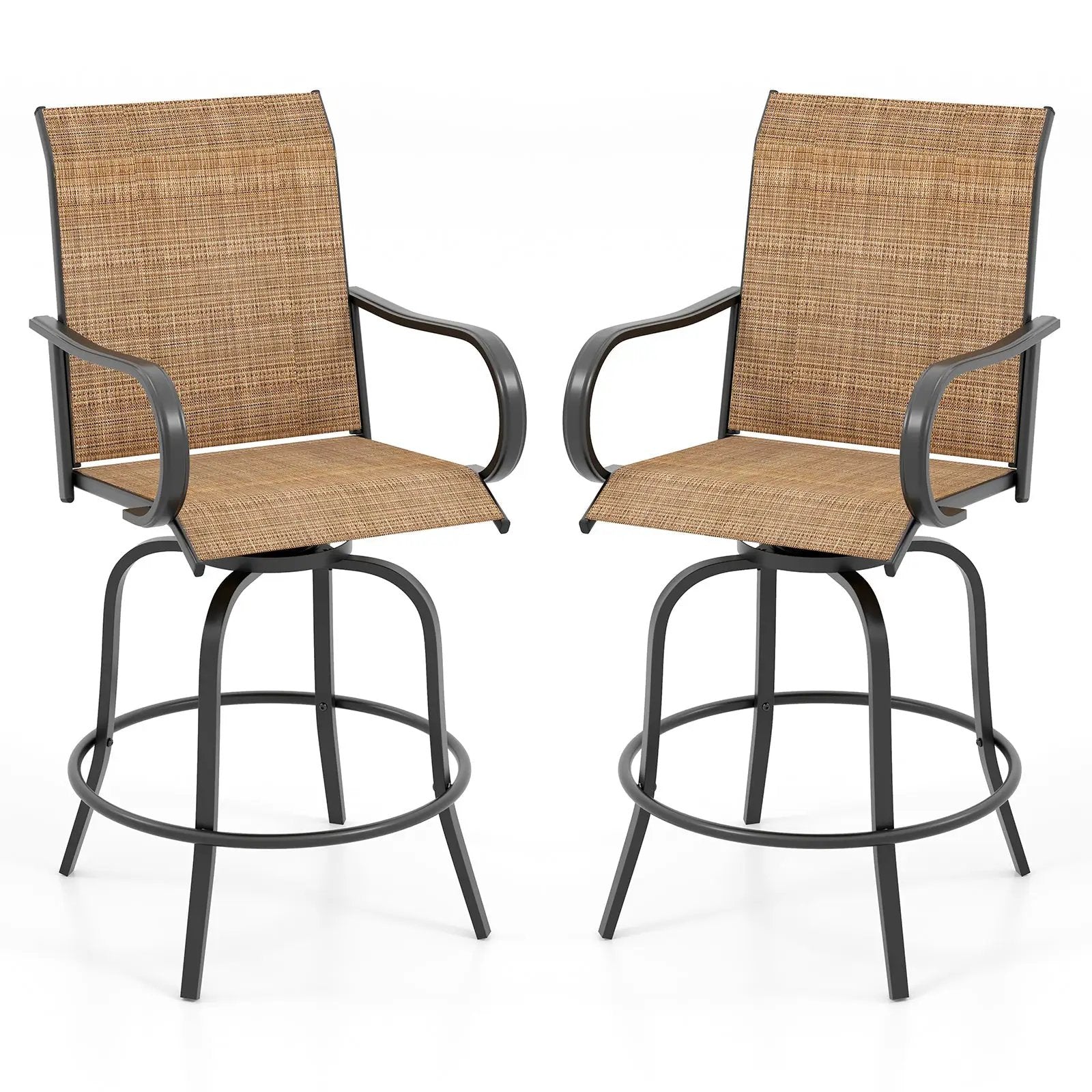 2 Pieces 360 Rotating Bar Stool Set with Armrests for Patio by DirectDeals