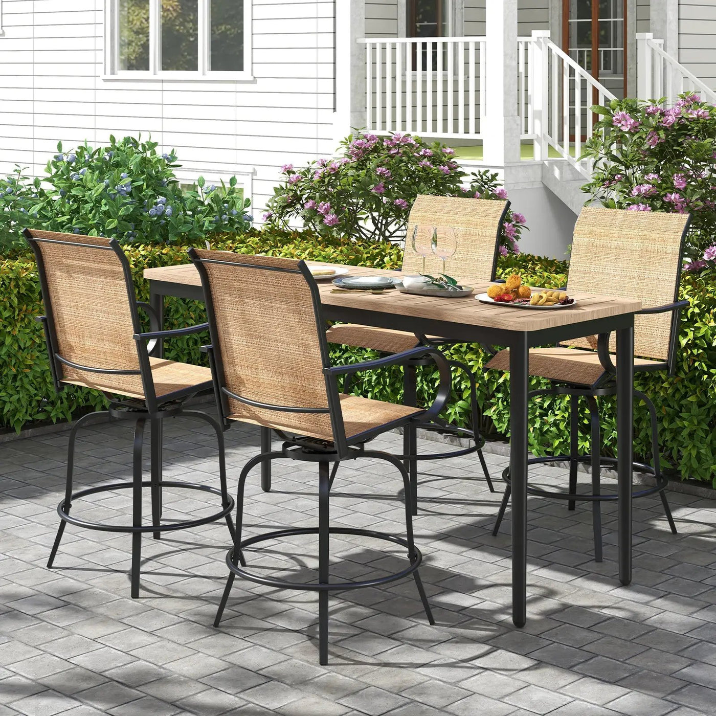 2 Pieces 360 Rotating Bar Stool Set with Armrests for Patio by DirectDeals