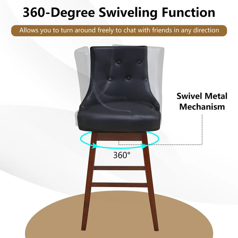 2 Pieces 29 Inch Pub Height Swivel Upholstered Bar Stools with Wood Legs-29 inches by DirectDeals
