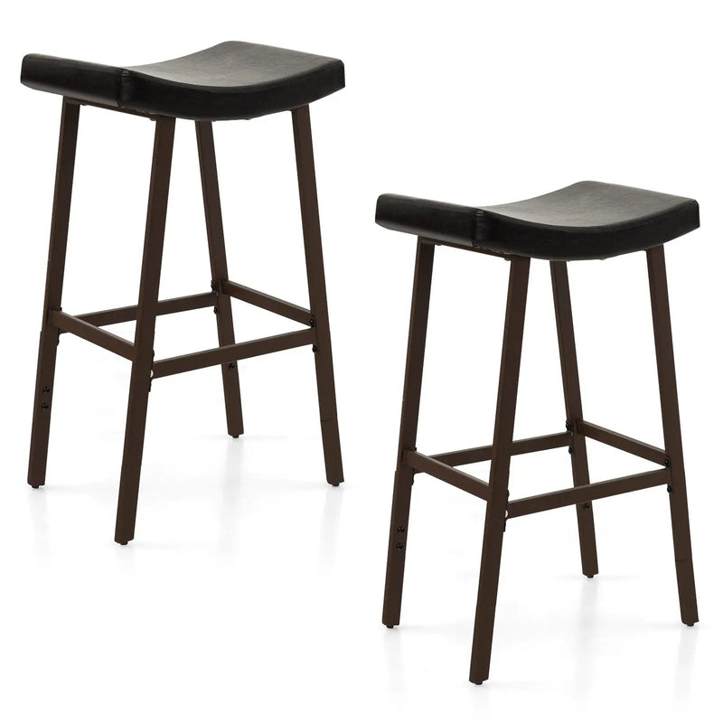 Bar Stools Set of 2 with PU Leather Upholstered Saddle Seat and Footrest-Brown by DirectDeals