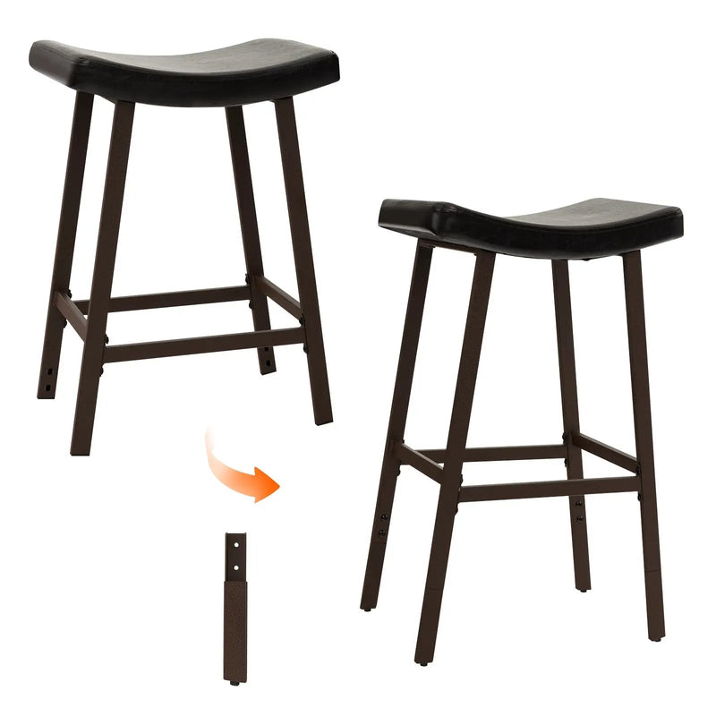 Bar Stools Set of 2 with PU Leather Upholstered Saddle Seat and Footrest-Brown by DirectDeals