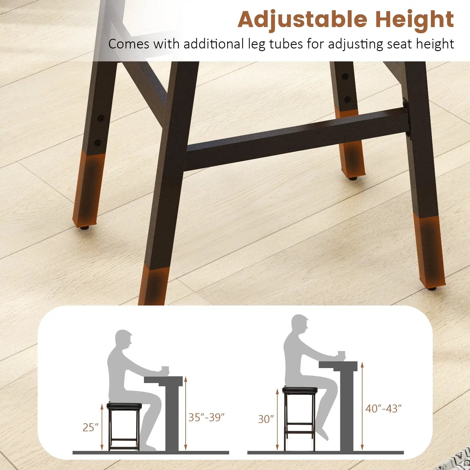 Bar Stools Set of 2 with PU Leather Upholstered Saddle Seat and Footrest-Brown by DirectDeals