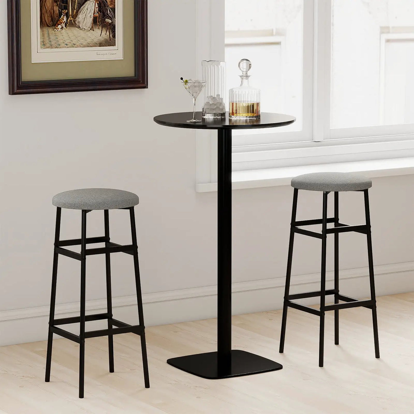 Bar Stools Set of 2 with Sturdy Metal Frame and Footrest by DirectDeals