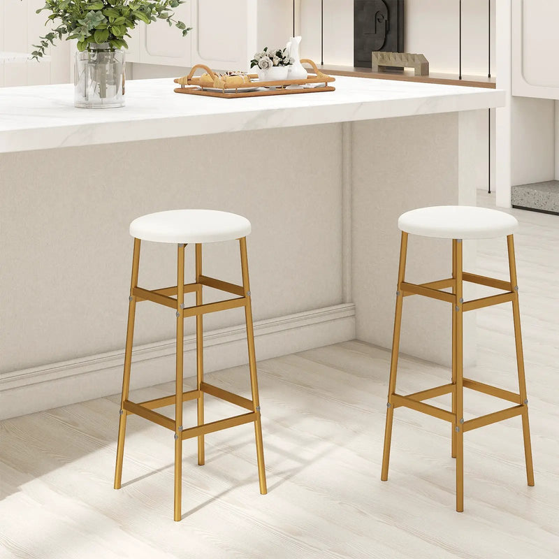 Bar Stools Set of 2 with Sturdy Metal Frame and Footrest by DirectDeals