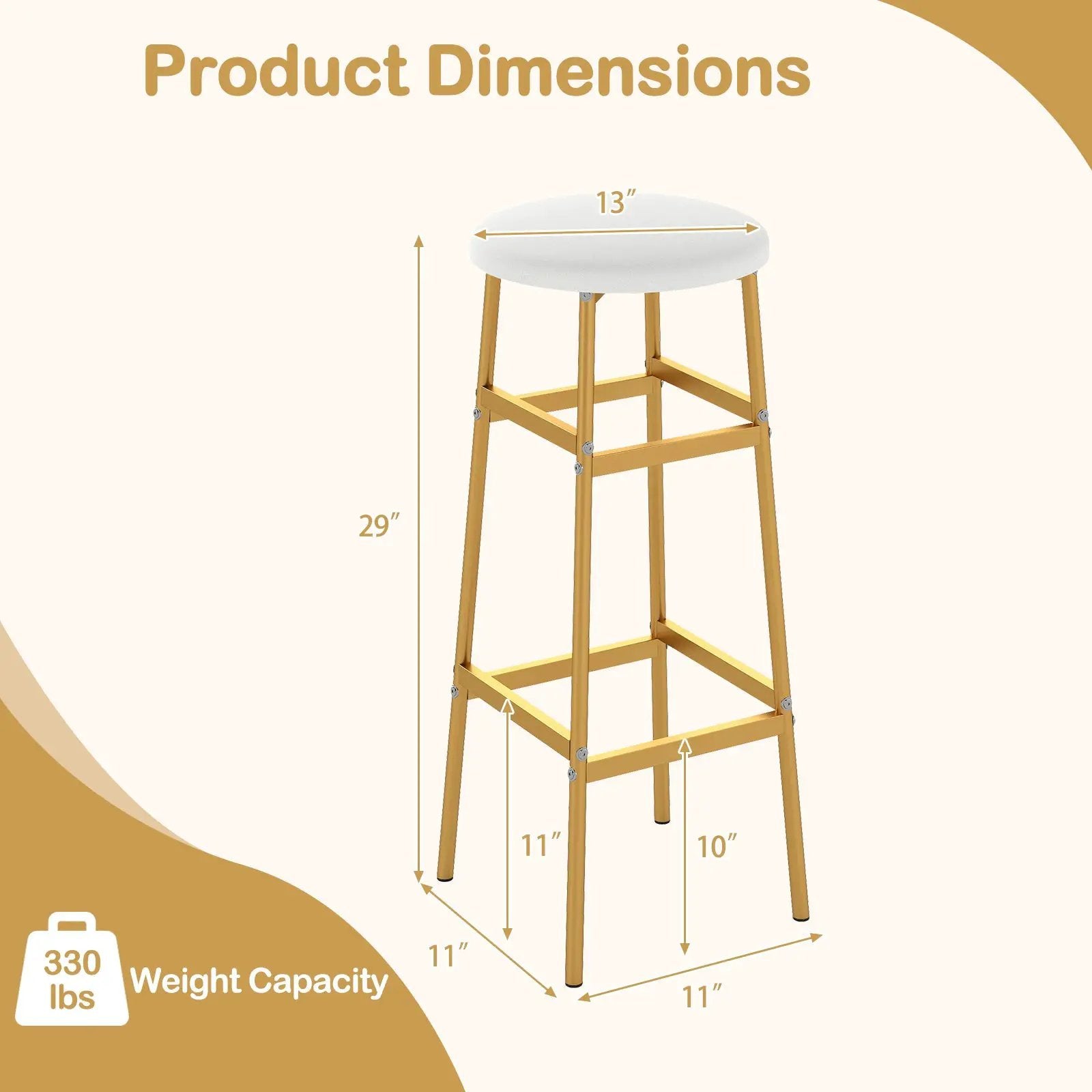 Bar Stools Set of 2 with Sturdy Metal Frame and Footrest by DirectDeals