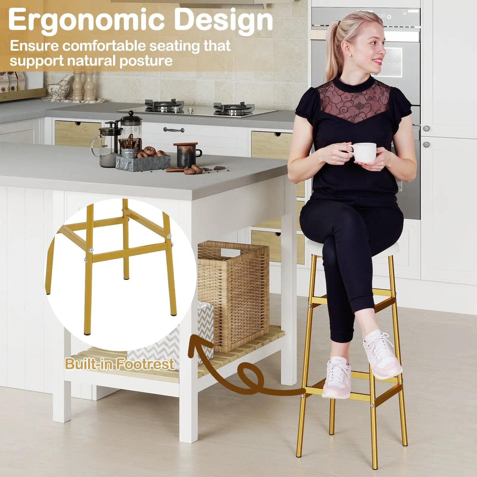 Bar Stools Set of 2 with Sturdy Metal Frame and Footrest by DirectDeals