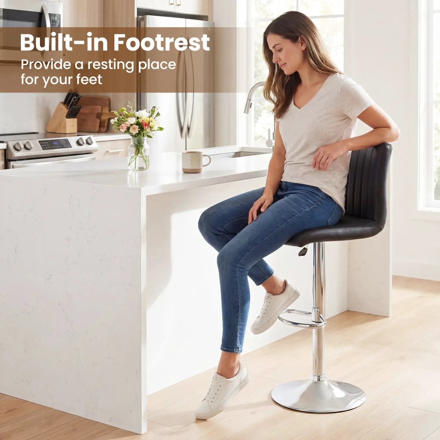 Bar Stools Set of 2 Adjustable Swivel Barstools with Back and Footrest by DirectDeals