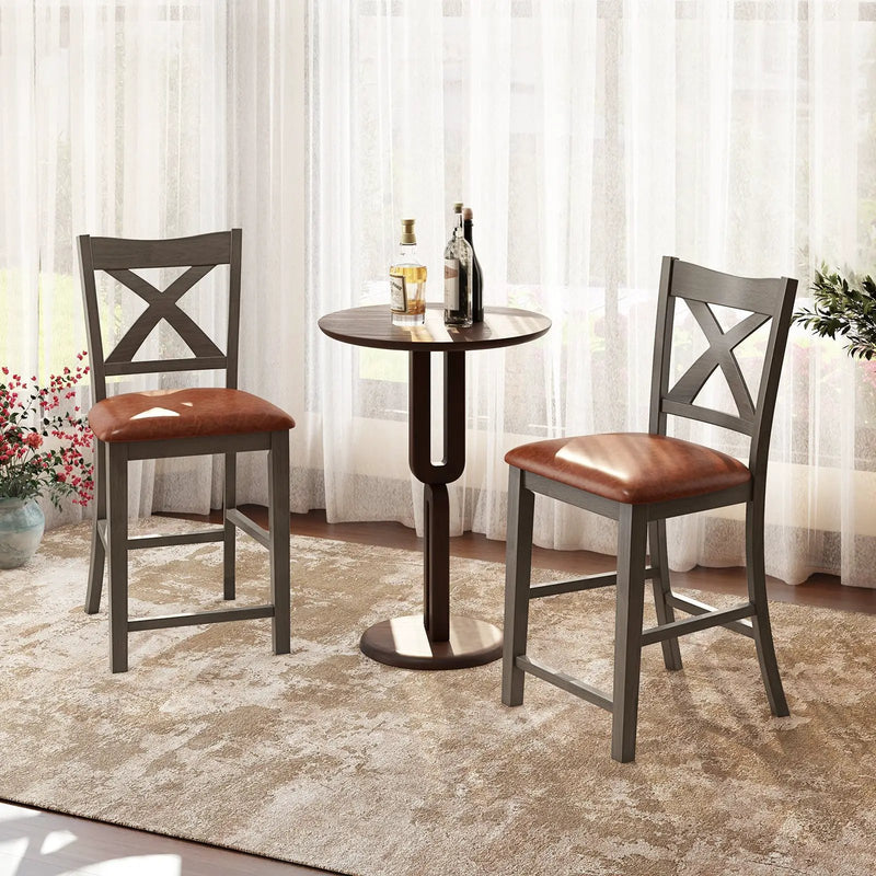 Bar Stools Set of 2 with Cross Back and Faux Leather Upholstered Seat-Gray by DirectDeals