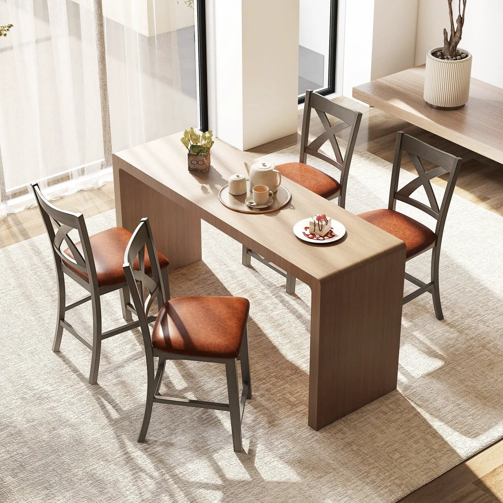 Bar Stools Set of 2 with Cross Back and Faux Leather Upholstered Seat-Gray by DirectDeals
