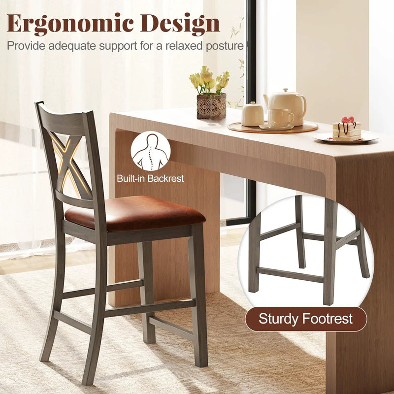 Bar Stools Set of 2 with Cross Back and Faux Leather Upholstered Seat-Gray by DirectDeals