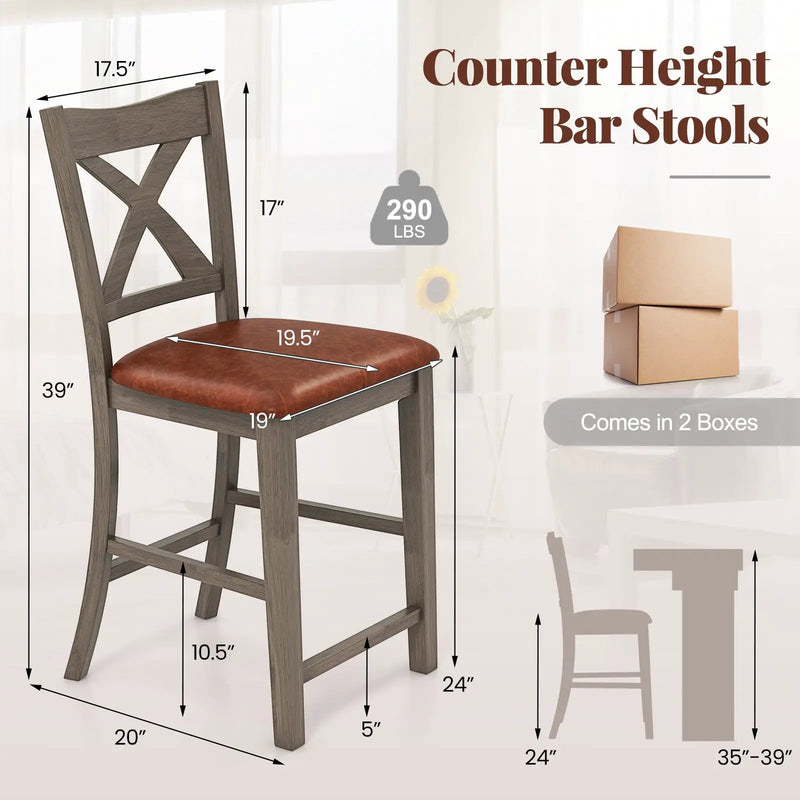 Bar Stools Set of 2 with Cross Back and Faux Leather Upholstered Seat-Gray by DirectDeals