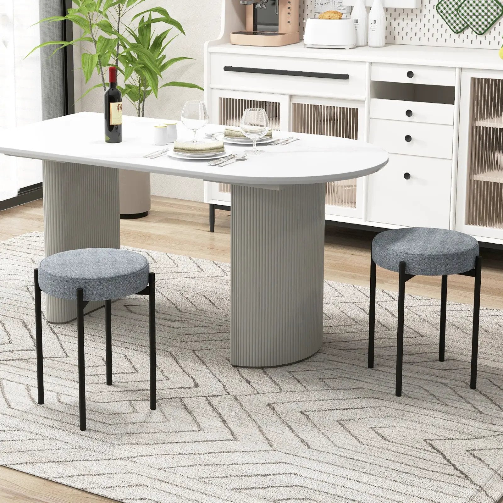 Bar Stools Set of 4 Upholstered Kitchen Stools with Foot Pads by DirectDeals