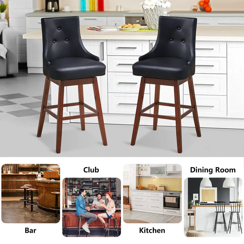 2 Pieces 29 Inch Pub Height Swivel Upholstered Bar Stools with Wood Legs-29 inches by DirectDeals