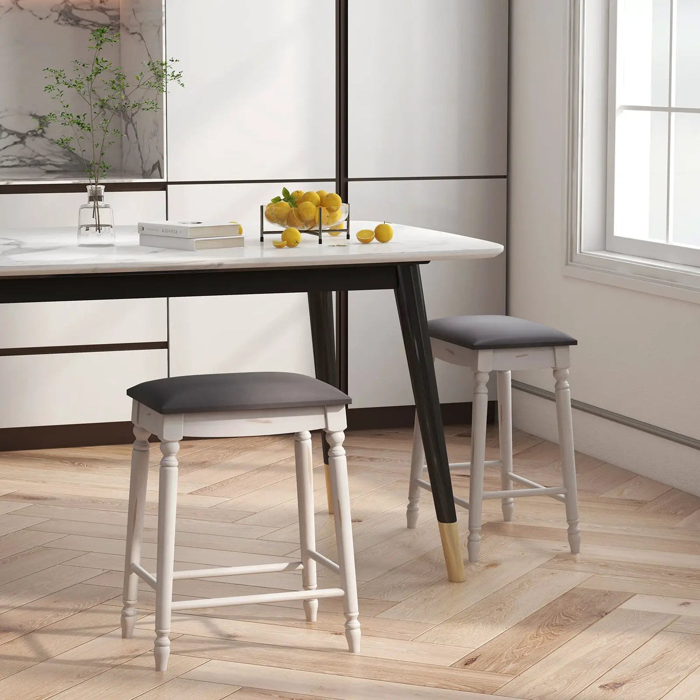 29 Inch Bar Stool Set of 2 with Padded Seat Cushions and Wood Legs-29 inches by DirectDeals