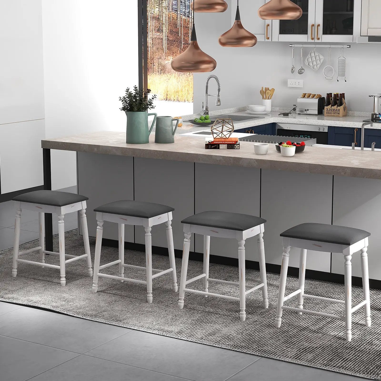 29 Inch Bar Stool Set of 2 with Padded Seat Cushions and Wood Legs-29 inches by DirectDeals
