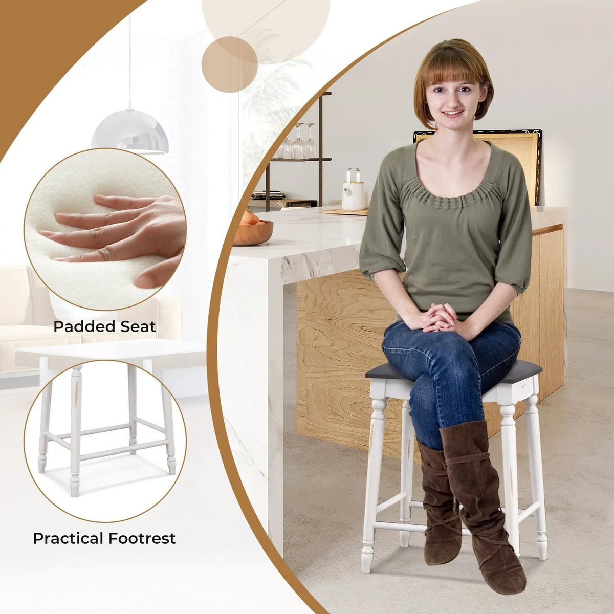 29 Inch Bar Stool Set of 2 with Padded Seat Cushions and Wood Legs-29 inches by DirectDeals