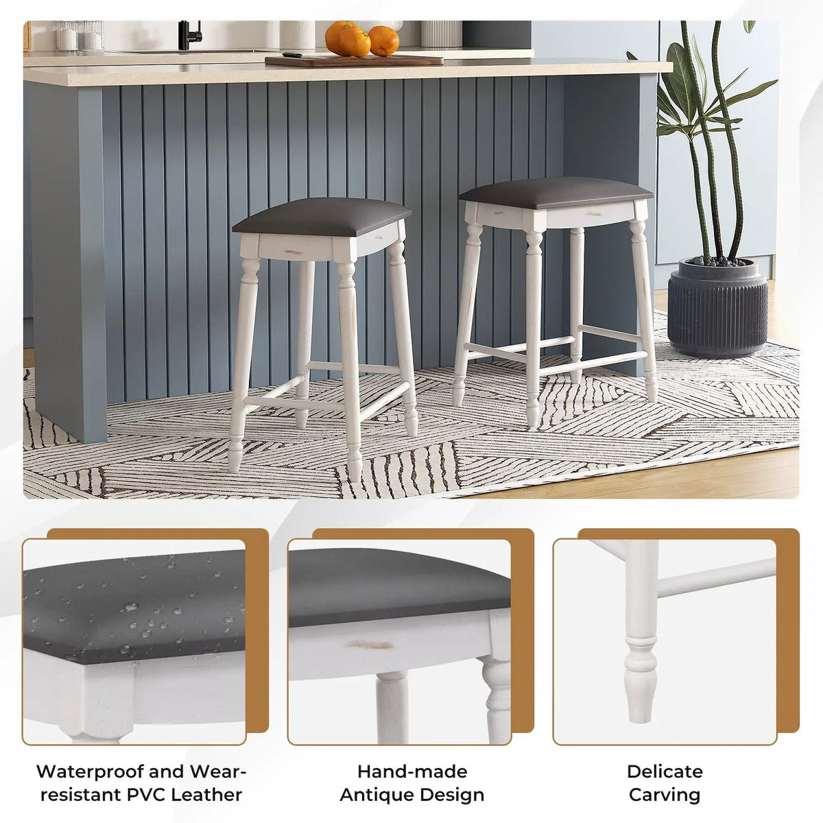 29 Inch Bar Stool Set of 2 with Padded Seat Cushions and Wood Legs-29 inches by DirectDeals