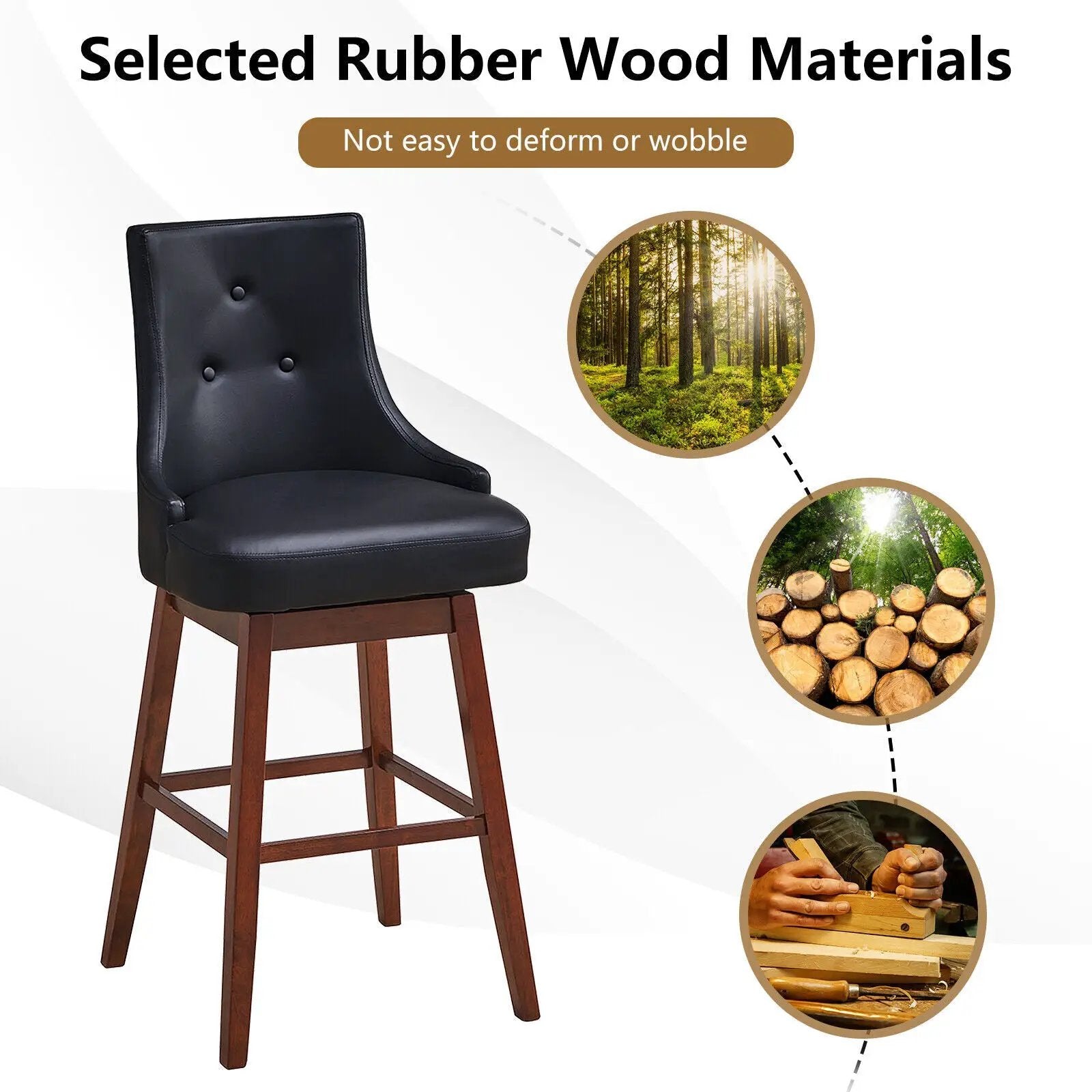 2 Pieces 29 Inch Pub Height Swivel Upholstered Bar Stools with Wood Legs-29 inches by DirectDeals