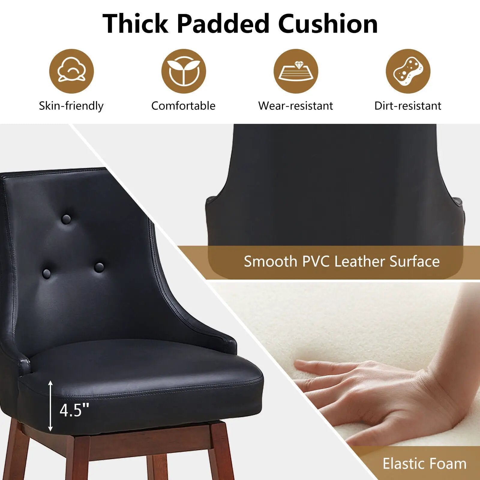 2 Pieces 29 Inch Pub Height Swivel Upholstered Bar Stools with Wood Legs-29 inches by DirectDeals