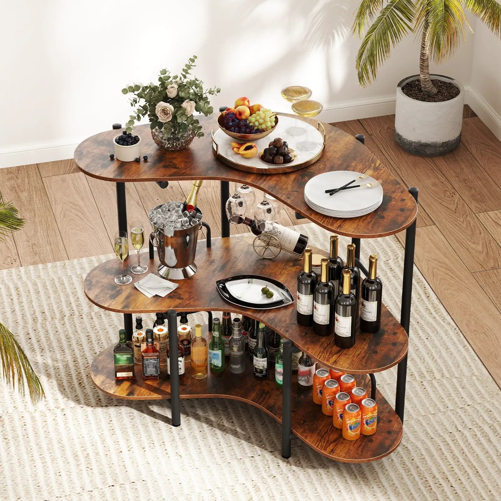 3-Tier Liquor Bar Table with Stemware Racks and Storage Shelves by DirectDeals