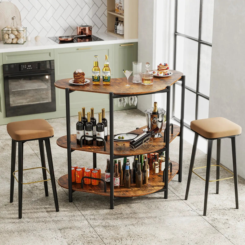 3-Tier Liquor Bar Table with Stemware Racks and Storage Shelves by DirectDeals