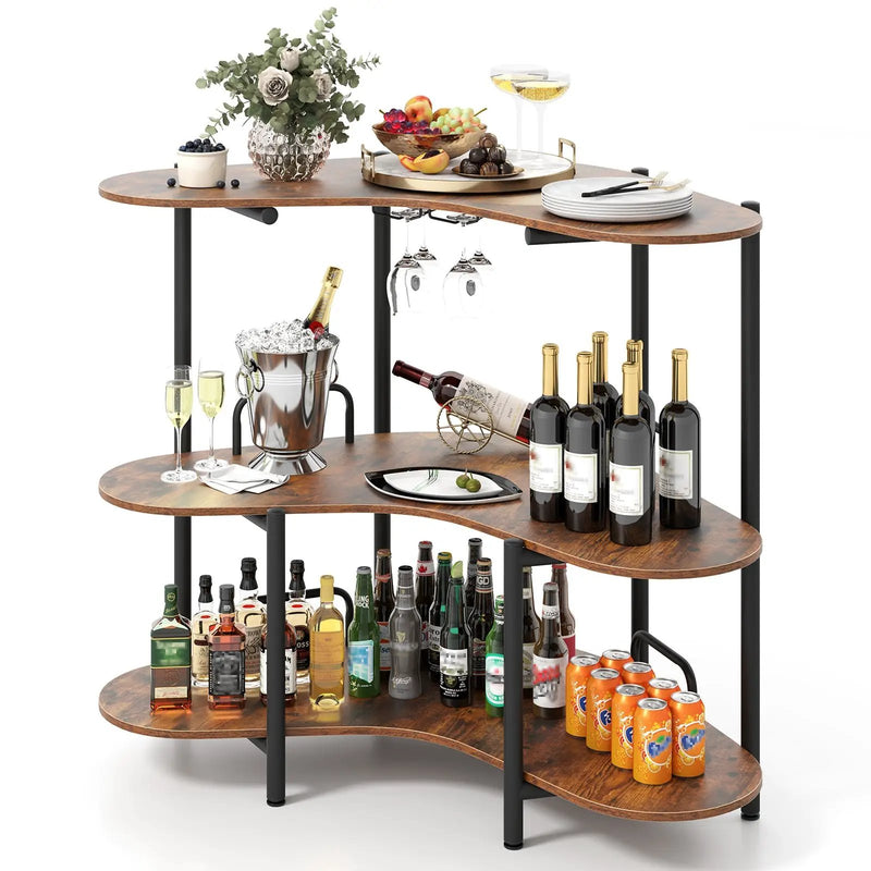 3-Tier Liquor Bar Table with Stemware Racks and Storage Shelves by DirectDeals
