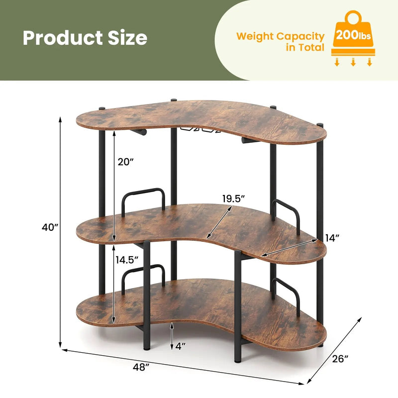 3-Tier Liquor Bar Table with Stemware Racks and Storage Shelves by DirectDeals