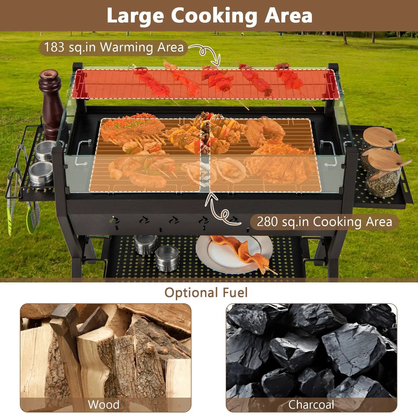 Barbecue Charcoal Grills with Wind Guard Seasoning Racks-Black by DirectDeals