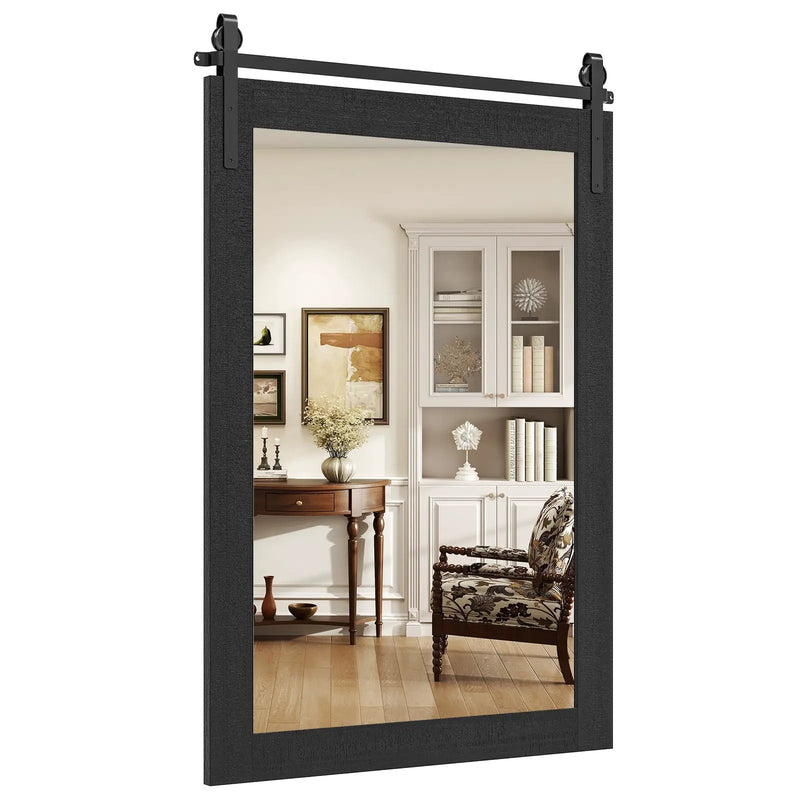 Rustic Wood Frame Barn Door Style Farmhouse Wall Mirror by DirectDeals