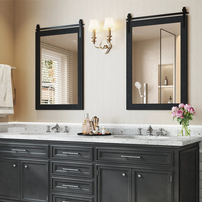 Rustic Wood Frame Barn Door Style Farmhouse Wall Mirror by DirectDeals