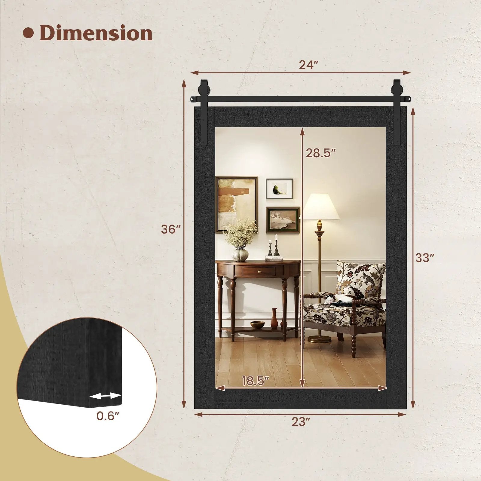 Rustic Wood Frame Barn Door Style Farmhouse Wall Mirror by DirectDeals