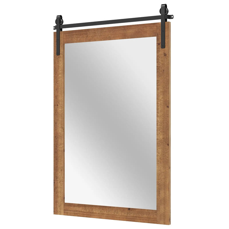Rustic Wood Frame Barn Door Style Farmhouse Wall Mirror by DirectDeals