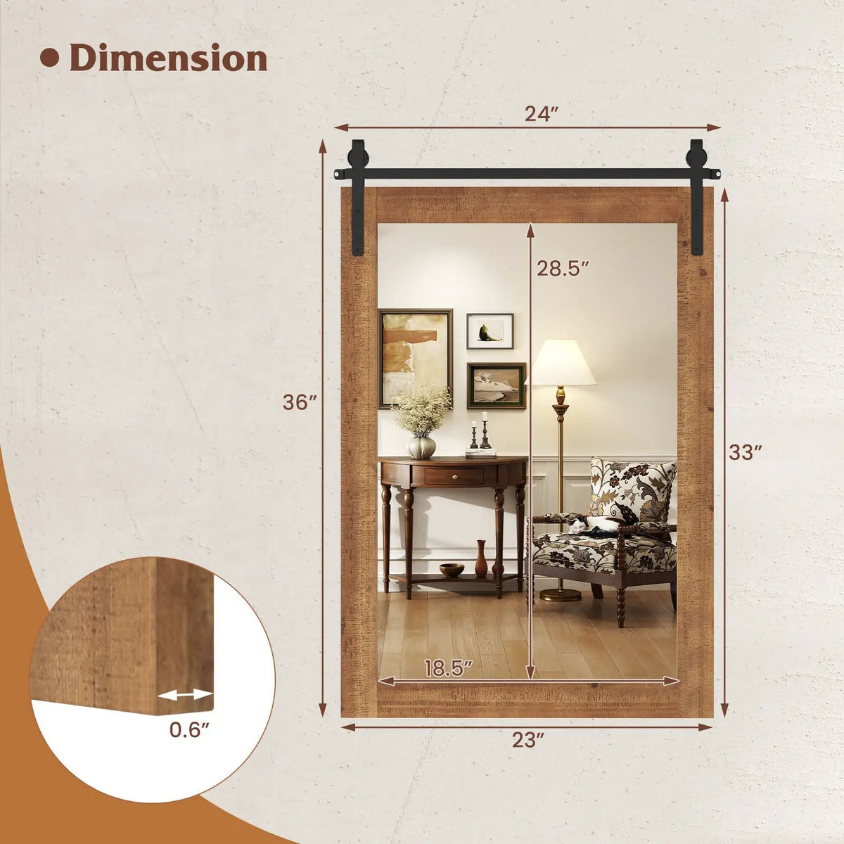 Rustic Wood Frame Barn Door Style Farmhouse Wall Mirror by DirectDeals