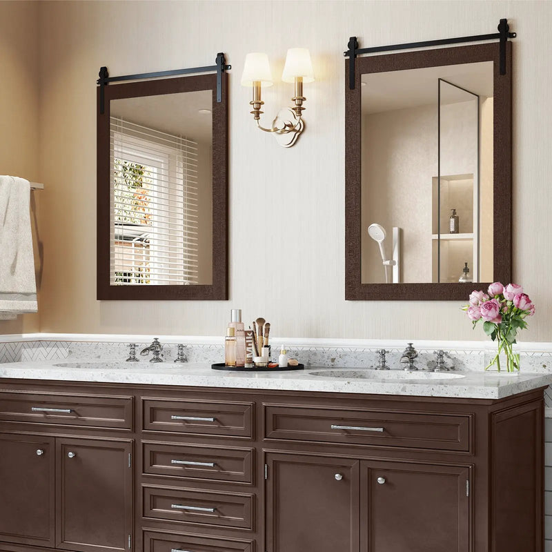 Rustic Wood Frame Barn Door Style Farmhouse Wall Mirror by DirectDeals