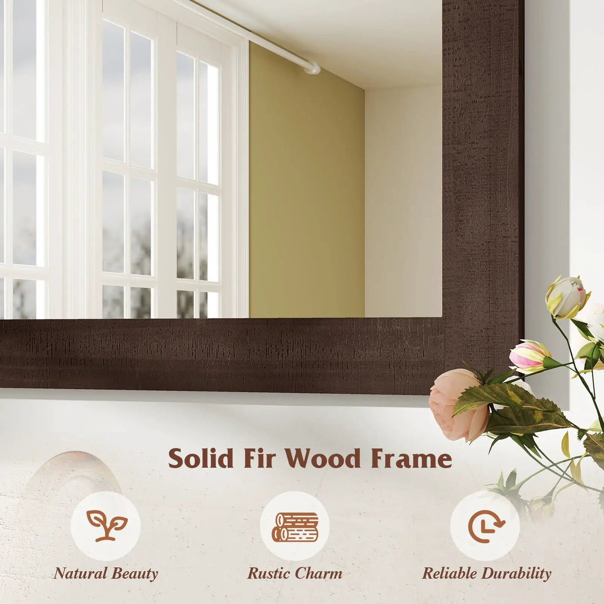 Rustic Wood Frame Barn Door Style Farmhouse Wall Mirror by DirectDeals