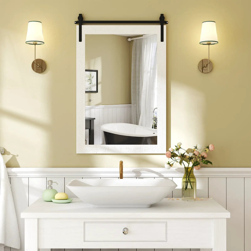 Rustic Wood Frame Barn Door Style Farmhouse Wall Mirror by DirectDeals