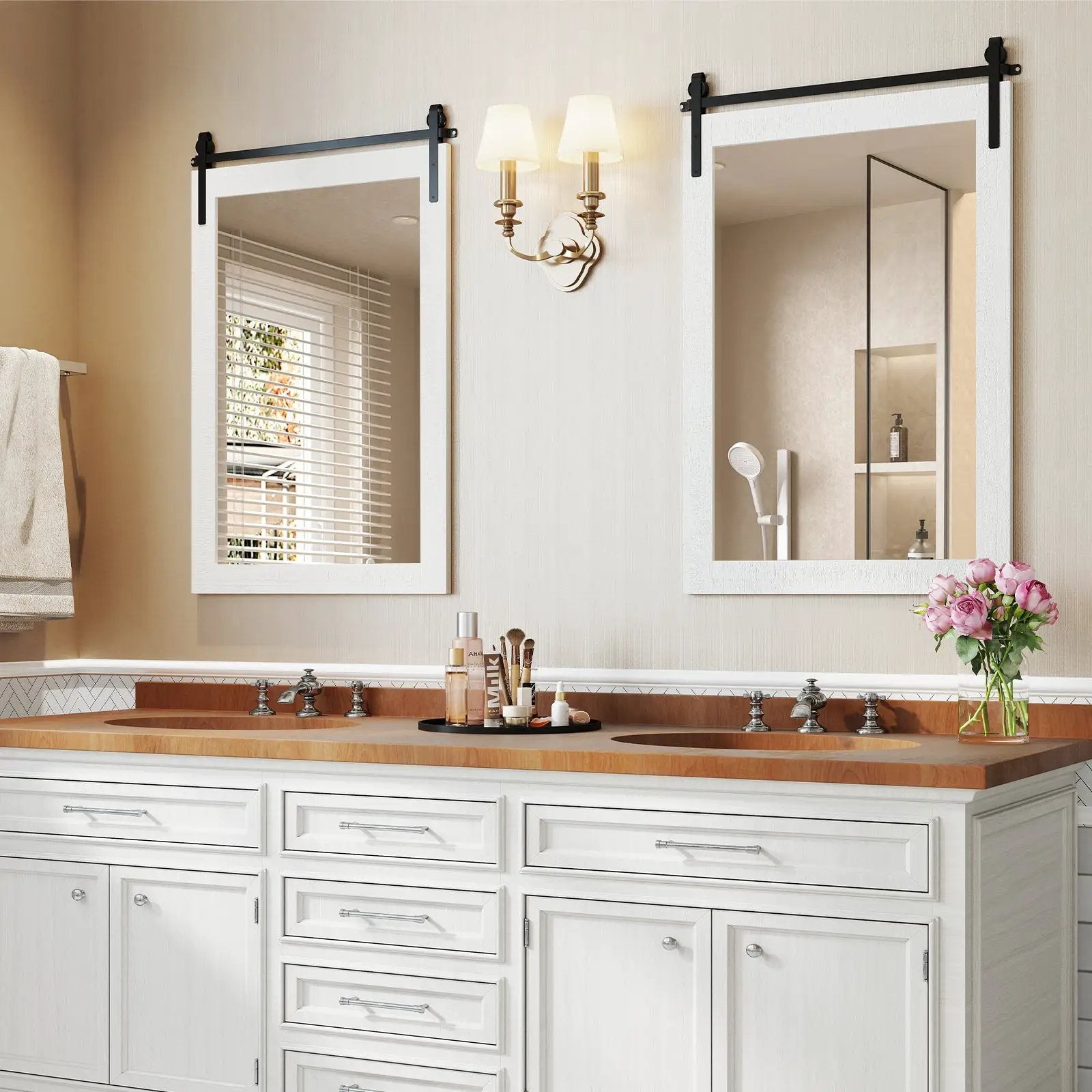 Rustic Wood Frame Barn Door Style Farmhouse Wall Mirror by DirectDeals