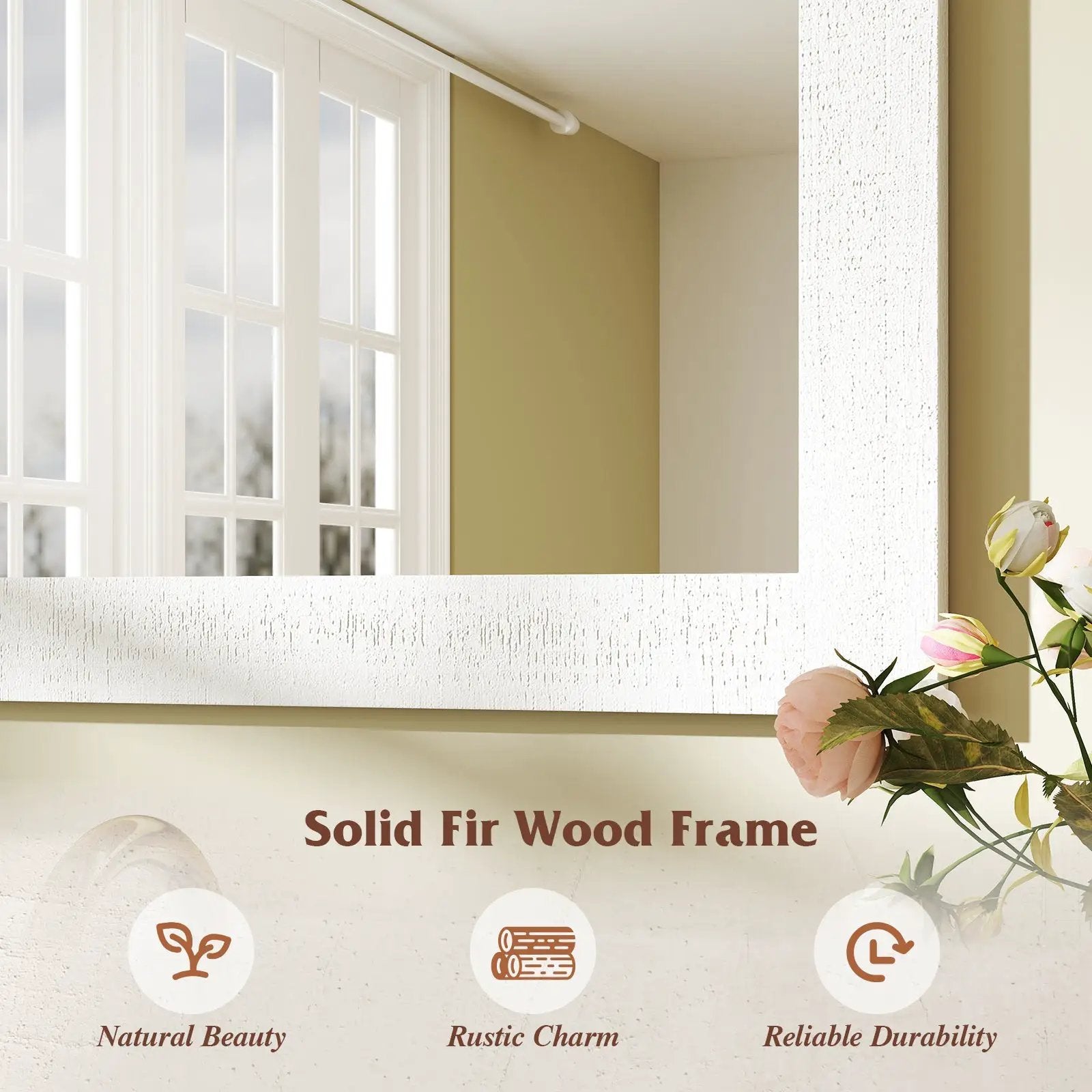 Rustic Wood Frame Barn Door Style Farmhouse Wall Mirror by DirectDeals