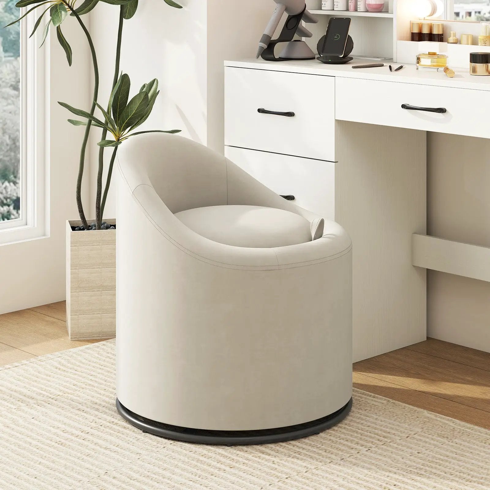 Barrel Chair with Storage 360¬∞ Swivel Upholstered Vanity Chair by DirectDeals