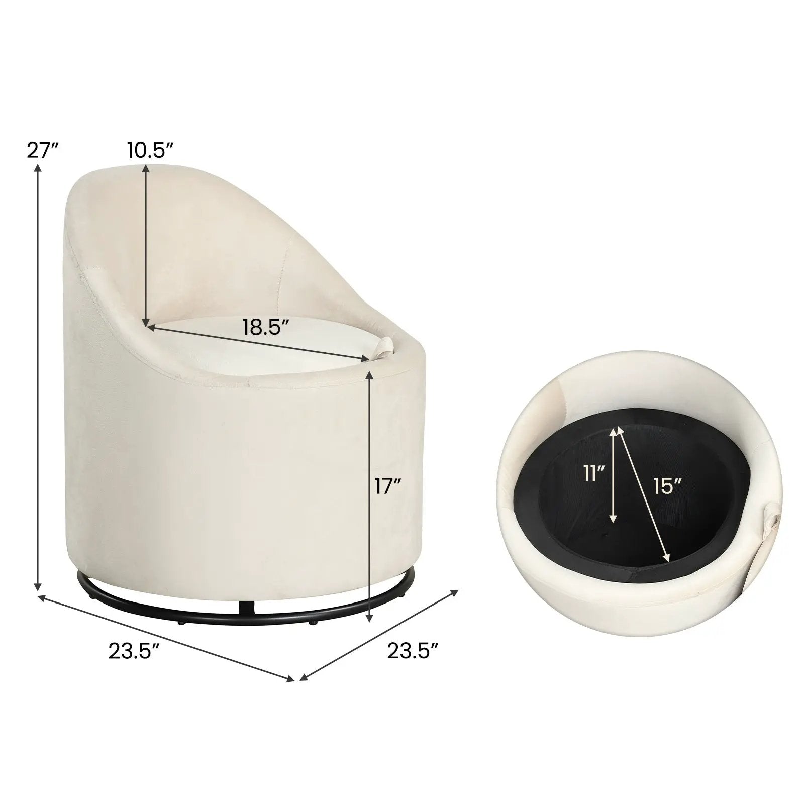 Barrel Chair with Storage 360¬∞ Swivel Upholstered Vanity Chair by DirectDeals