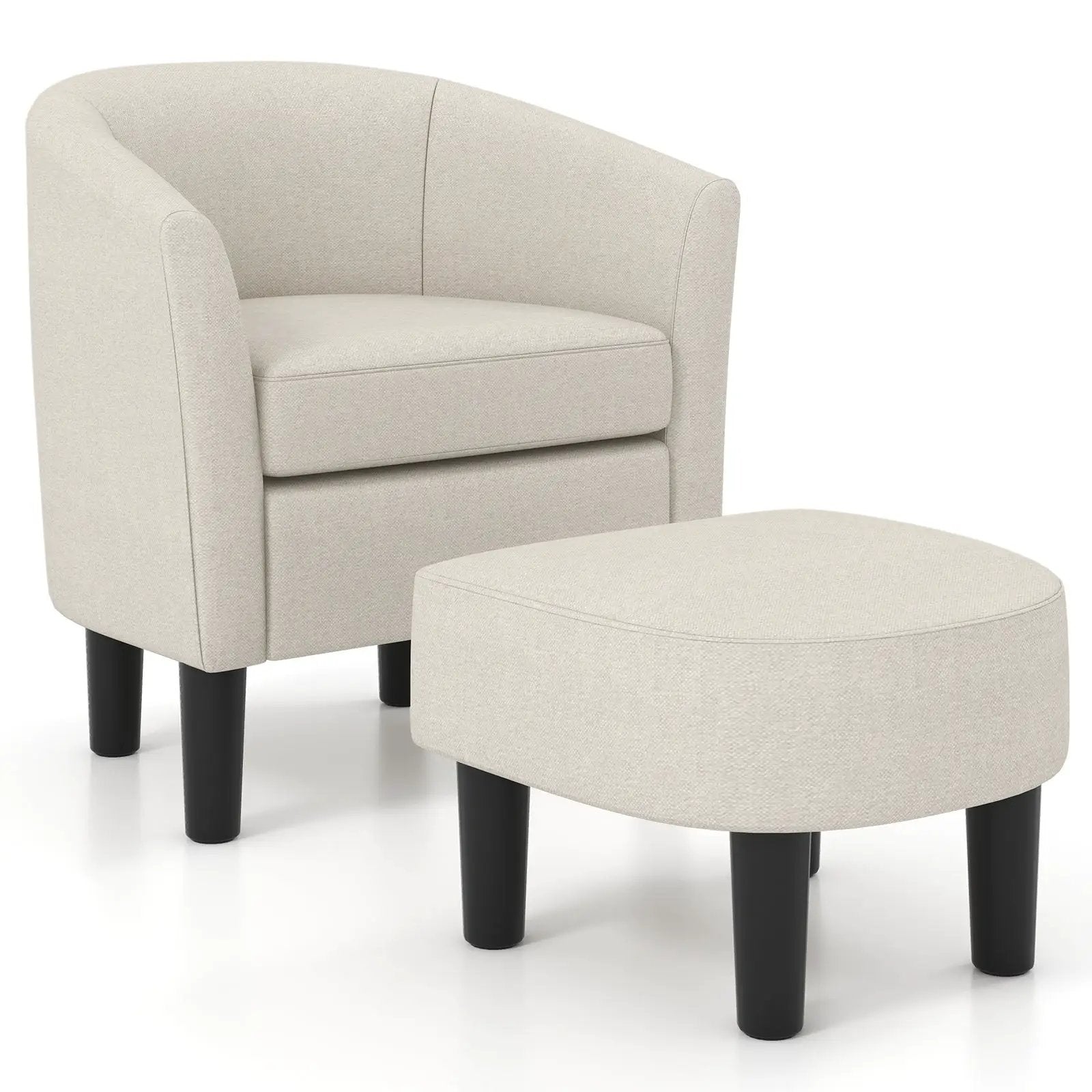 Barrel Club Chair with Ottoman Set Linen Fabric Accent Chair with Footrest by DirectDeals
