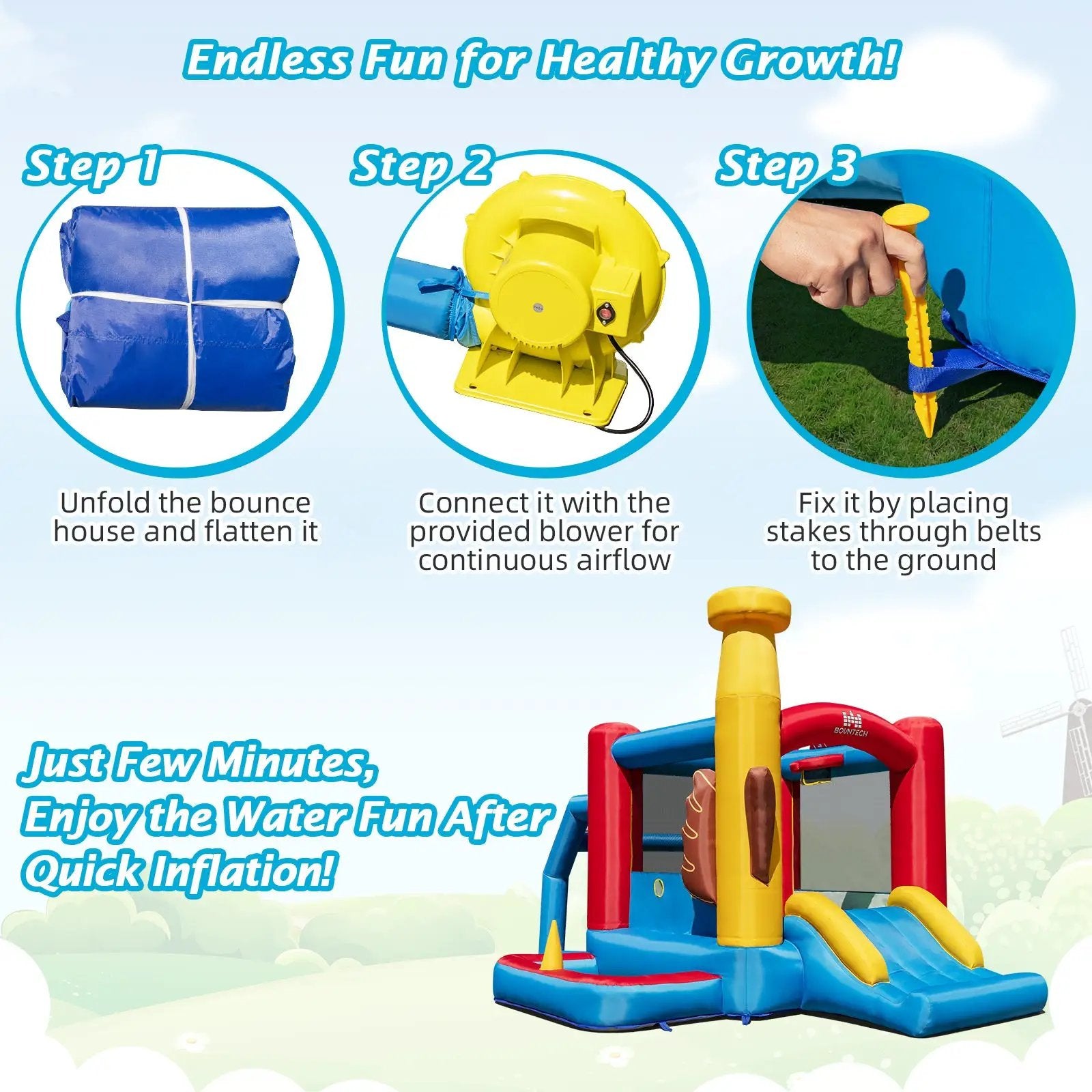 Baseball Themed Inflatable Bounce House with Ball Pit and Ocean Balls with 735W Blower by DirectDeals