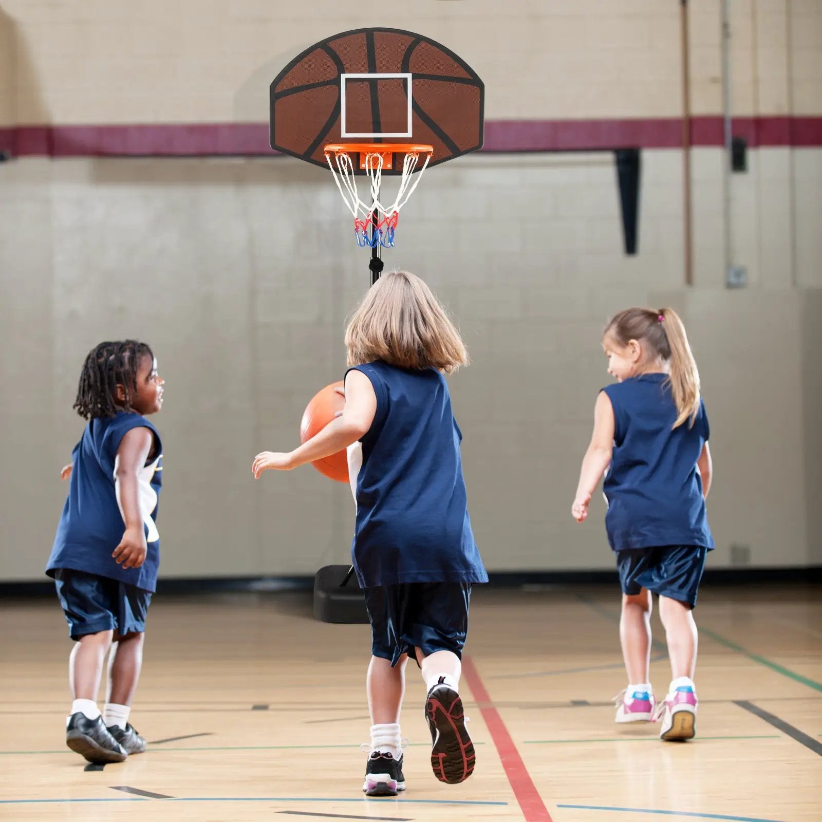 Basketball Hoop 5.6-6.5 FT Height Adjustable for Kids with Shatterproof Backboard by DirectDeals