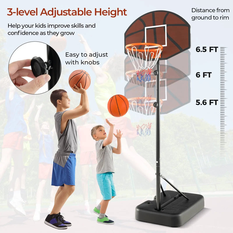 Basketball Hoop 5.6-6.5 FT Height Adjustable for Kids with Shatterproof Backboard by DirectDeals