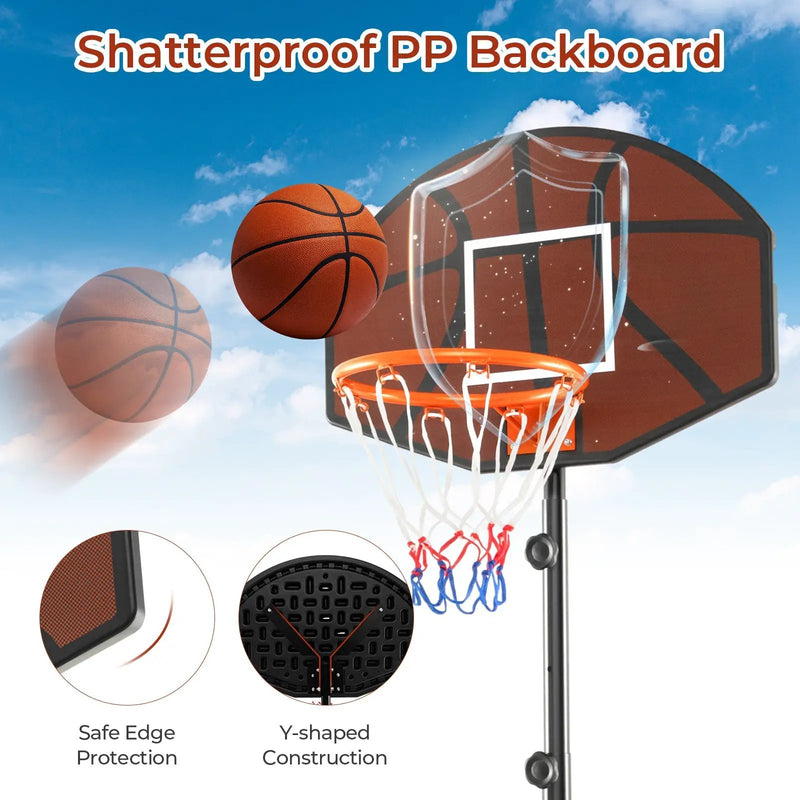 Basketball Hoop 5.6-6.5 FT Height Adjustable for Kids with Shatterproof Backboard by DirectDeals